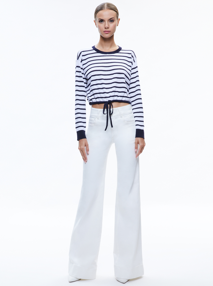 BERNETTA CROPPED DRAWSTRING PULLOVER - SOFT WHITE/INDIGO image 4 - Alice And Olivia