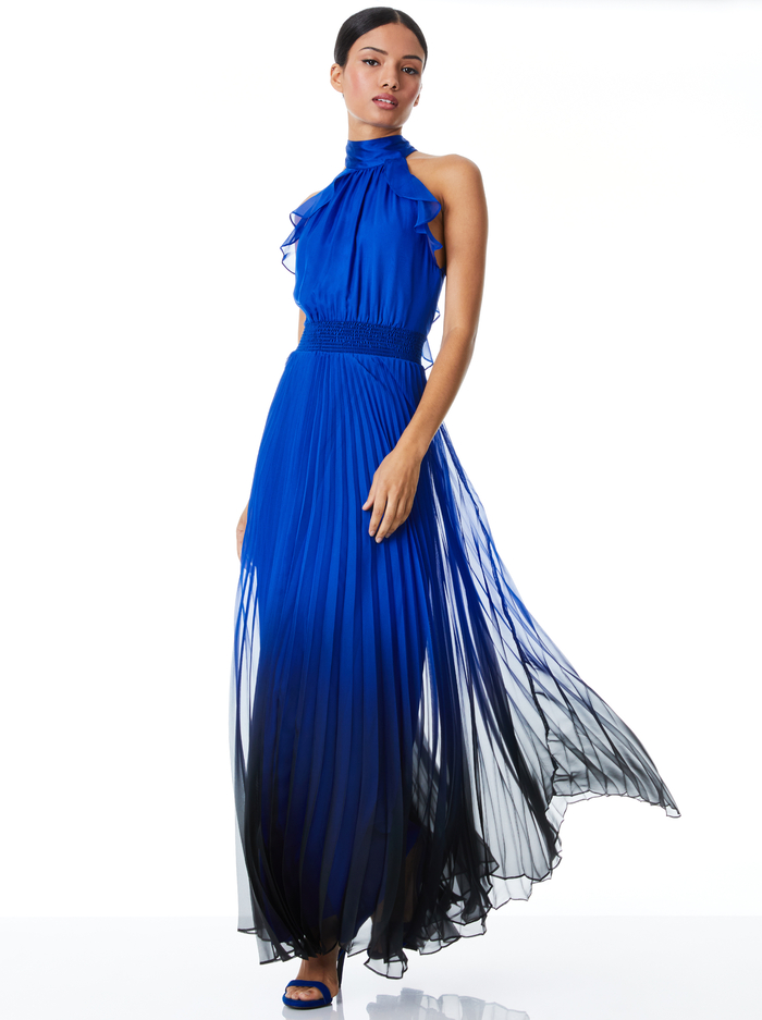 DITA BOW NECK OPEN BACK PLEATED MAXI DRESS - WINTER OMBRE ROYALTY image 2 - Alice And Olivia