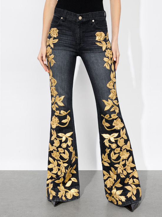 MAYA CHARCOAL BLACK/GOLD-SB EMBELLISHED BELL JEAN