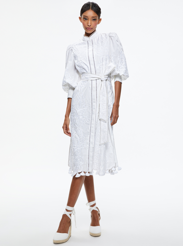 SHANLEY EMBROIDERED BUTTON FRONT MIDI DRESS - WHITE image 2 - Alice And Olivia