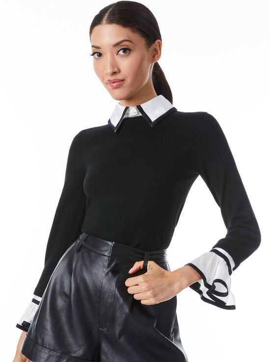 BLACK COMBO-JUSTINA COLLARED SWEATER