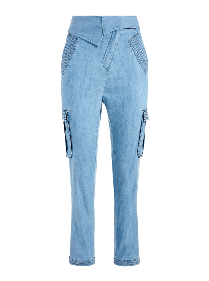 CHAD ASYMMETRICAL WAIST CARGO PANT - LIGHT CHAMBRAY image 5 - Alice And Olivia