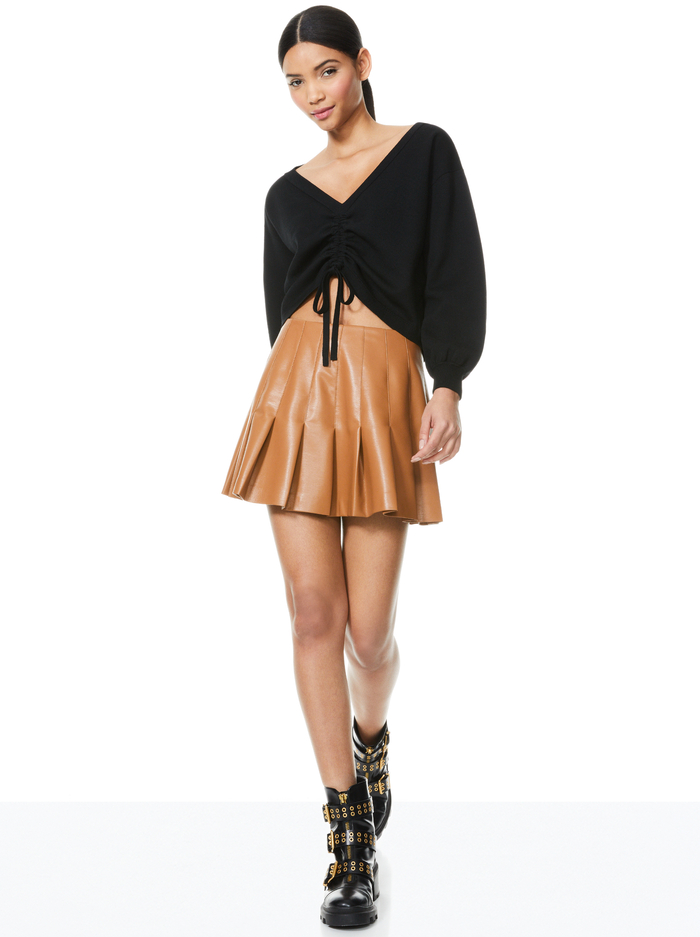 Carter Vegan Leather Mini Skirt In Camel Alice And Olivia