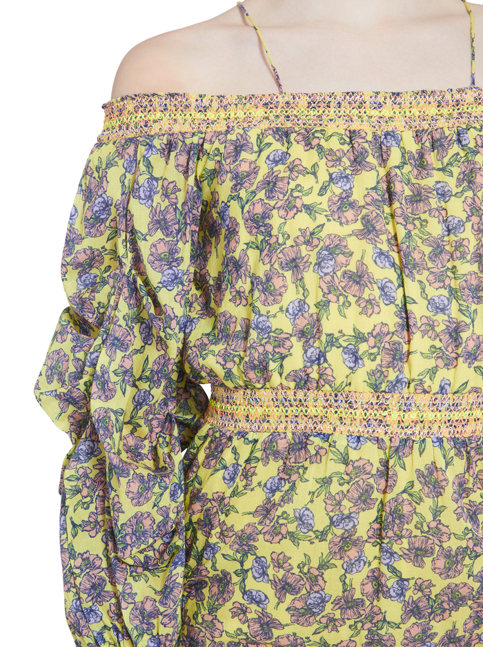 DOROTHY OFF SHOULDER MINI DRESS - DITSY BORDER LAVENDER MULTI image 3 - Alice And Olivia