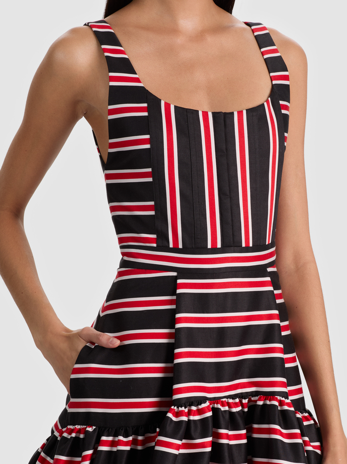 DIANA STRUCTURED MIDI DRESS - TEAKWOOD STRIPE LG BLACK image 1 - ALICE + OLIVIA