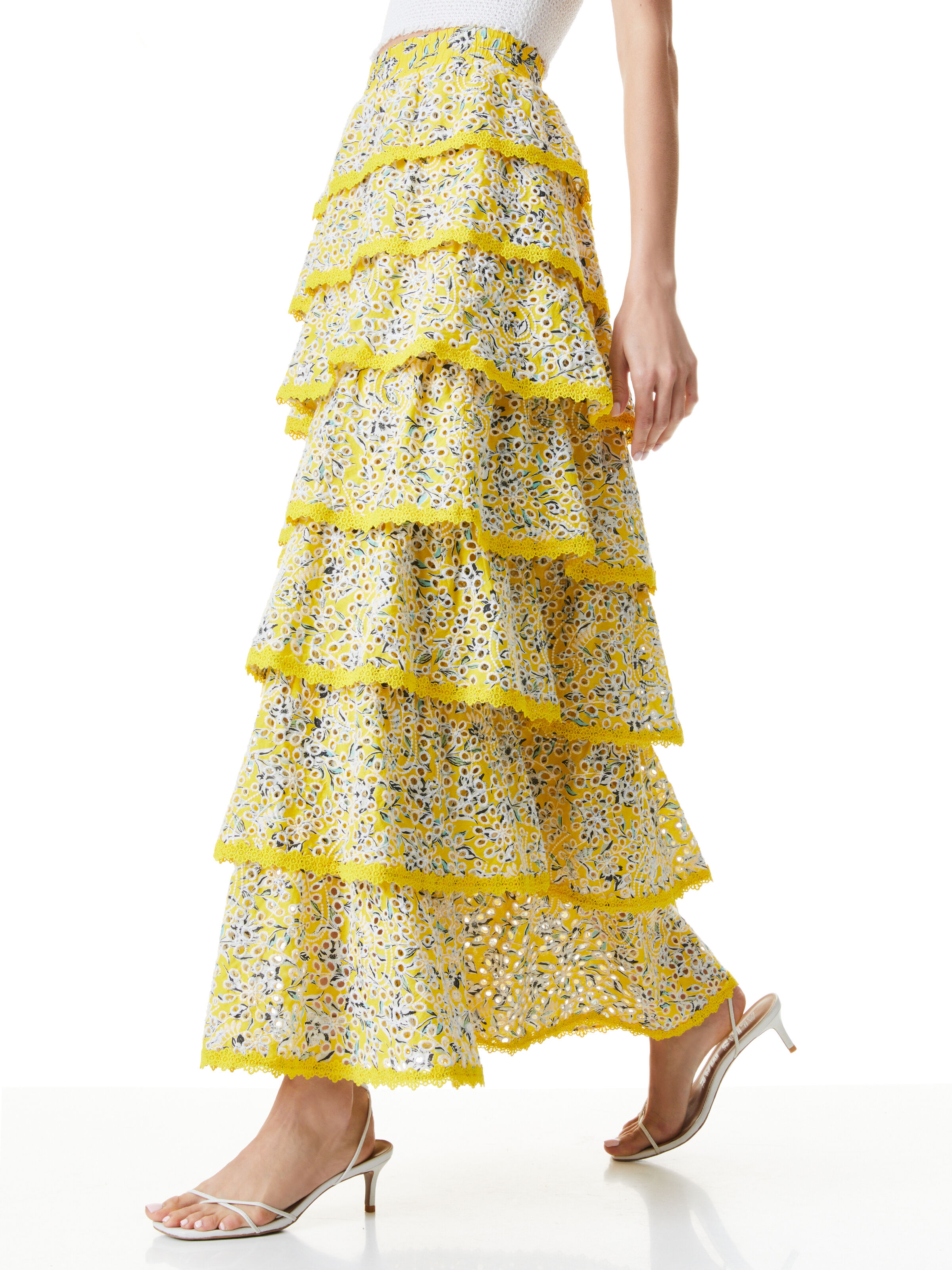 Yellow ruffle maxi skirt clearance