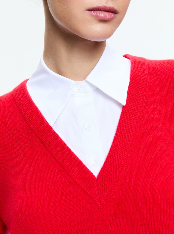 DENBY COLLARED PULLOVER - BRIGHT RUBY/WHITE image 3 - Alice And Olivia