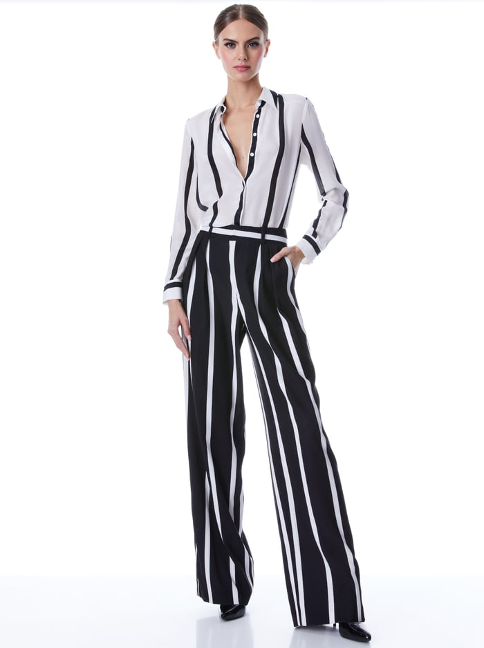 WILLA SILK BLOUSE - MODERN STRIPE WHITE/BLK image 2 - Alice And Olivia