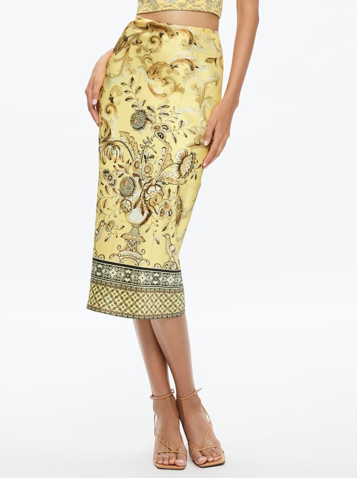 MAEVE MIDI SLIP SKIRT WITH SLIT - LISBOA LEMON MERINGUE - Alice And Olivia