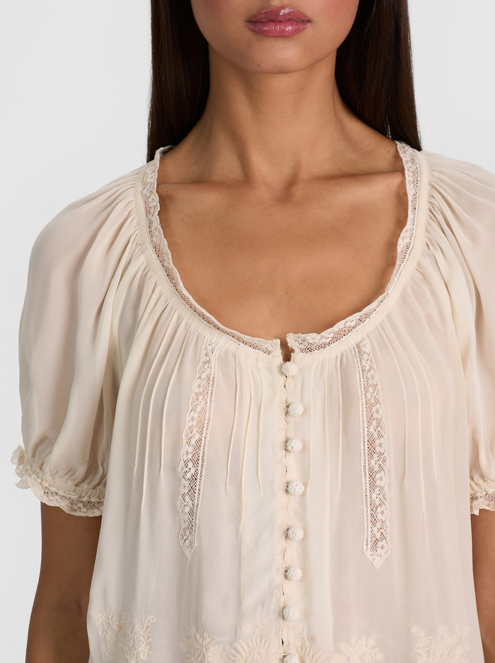 ODETTE EMRBOIDERED PUFF SLEEVE TOP - VANILLA/VANILLA image 3 - ALICE + OLIVIA