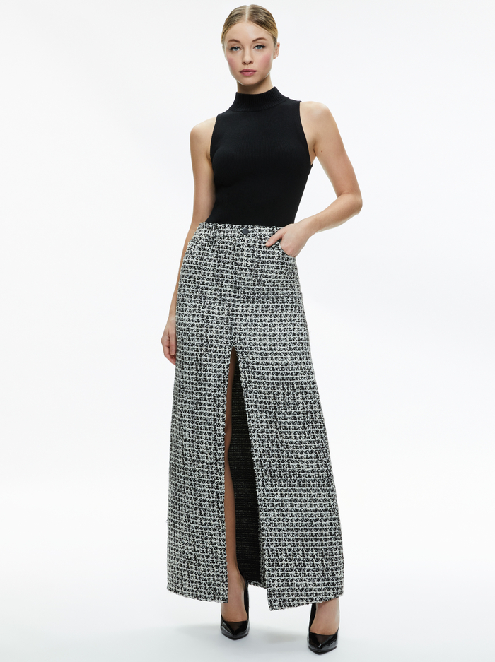 RYE TWEED MAXI SKIRT - BLACK/OFF WHITE image 2 - Alice And Olivia