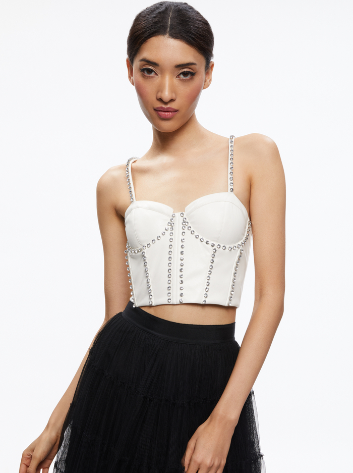 JEANNA BUSTIER VEGAN LEATHER CROP TOP - OFF WHITE - Alice And Olivia