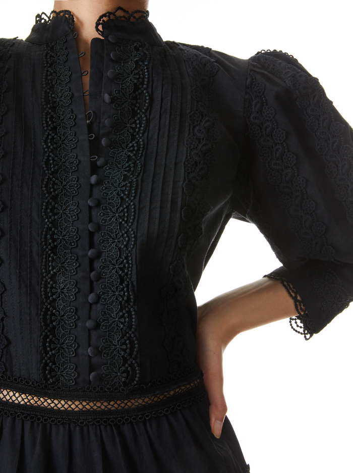 CLARK MANDARIN COLLAR MINI DRESS - BLACK image 3 - Alice And Olivia