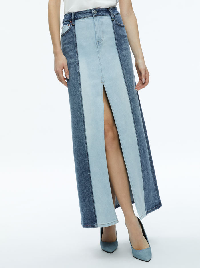 RYE DENIM TWO TONE MAXI SKIRT - BROOKLYN BLUE/GEORGIA VNT BLU - Alice And Olivia