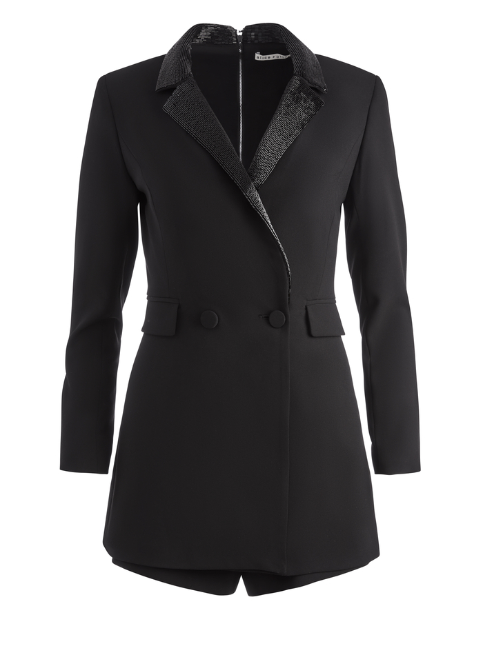 KYRIE BEADED COLLAR TUEXDO ROMPER - BLACK image 5 - Alice And Olivia