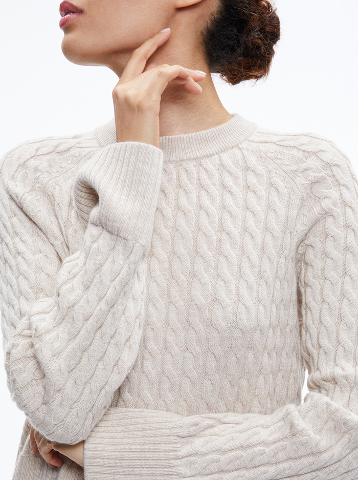 CIMARON CABLE KNIT SWEATER - ALMOND HEATHER image 3 - Alice And Olivia