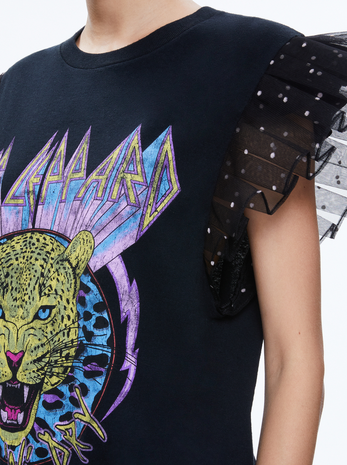 MILLER TEE WITH TULLE PUFF SLEEVES - BLACK/MULTI image 3 - Alice And Olivia