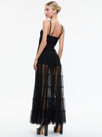 BLACK-DEENA PLEATED MAXI DRESS WITH HOT PANT