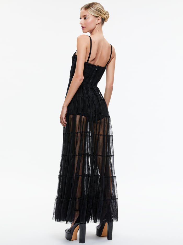 DEENA PLEATED MAXI DRESS WITH HOT PANT - BLACK image 1 - Alice And Olivia