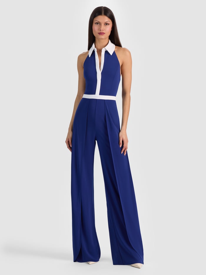 ALARA COLLARED JUMPSUIT - TWILIGHT BLUE - ALICE + OLIVIA