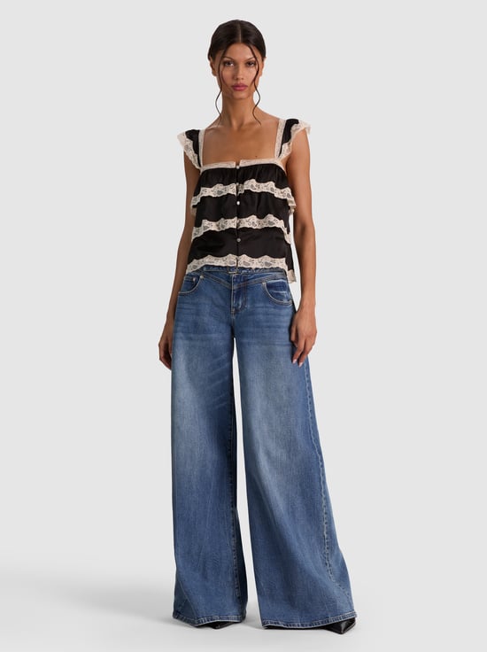 BLACK-SYLVIE TIERED LACE CROP TOP
