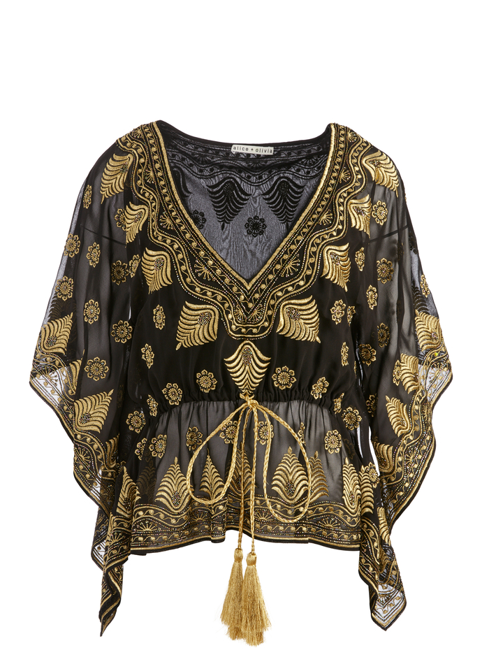 Sharita Embellished Caftan Top In Black/gold | Alice And Olivia