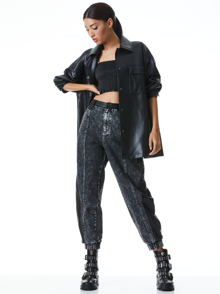 LANGSTON VEGAN LEATHER SHACKET - BLACK image 4 - ALICE + OLIVIA