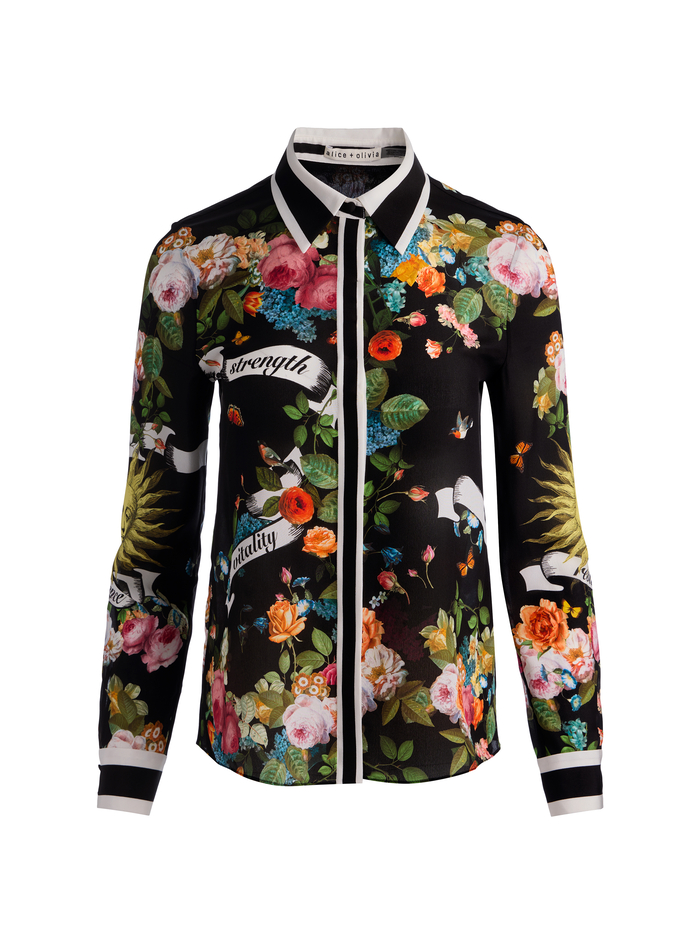 WILLA SILK BLOUSE - SOLAR STRENGTH BLACK image 5 - ALICE + OLIVIA