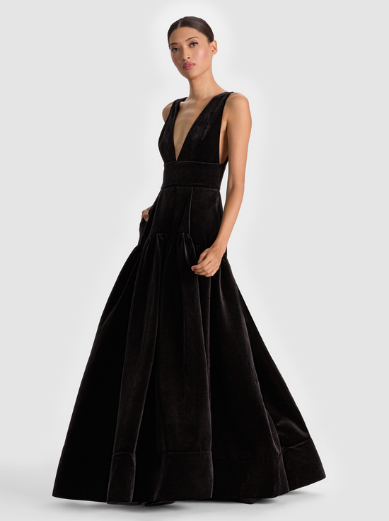 BLACK-LILA VELVET GOWN