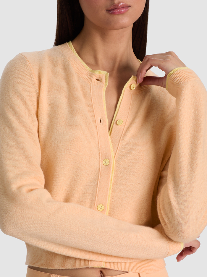 DOLLIE TWO TONE CASHMERE CARDIGAN - LIGHT PEACH/BUTTER image 3 - ALICE + OLIVIA