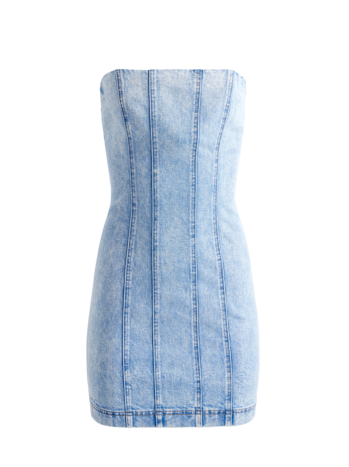 PALMER DENIM STRAPLESS MINI DRESS - ROCKY BLUES image 4 - Alice And Olivia