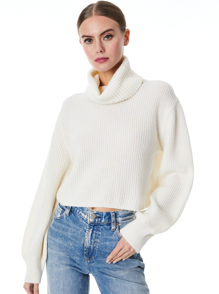 CARLYNN RIBBED CROPPED TURTLENECK - SOFT WHITE - Alice And Olivia
