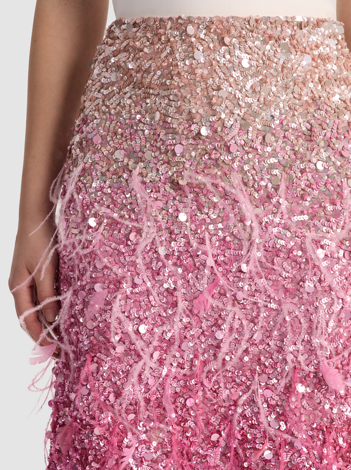 ASHTON EMBELLISHED FEATHER SKIRT - ASCENDENT OMBRE DEEP PINK image 3 - ALICE + OLIVIA