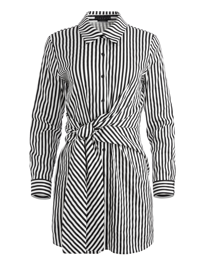 REINA DRAPED SHIRT DRESS - JOY STRIPE image 5 - Alice And Olivia