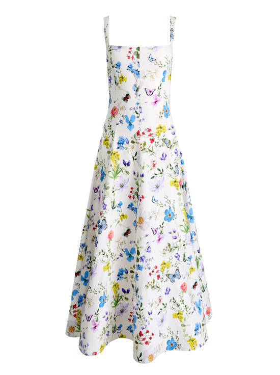 TWISTING VINES OFF WHITE-POLLY FLARED MIDI DRESS