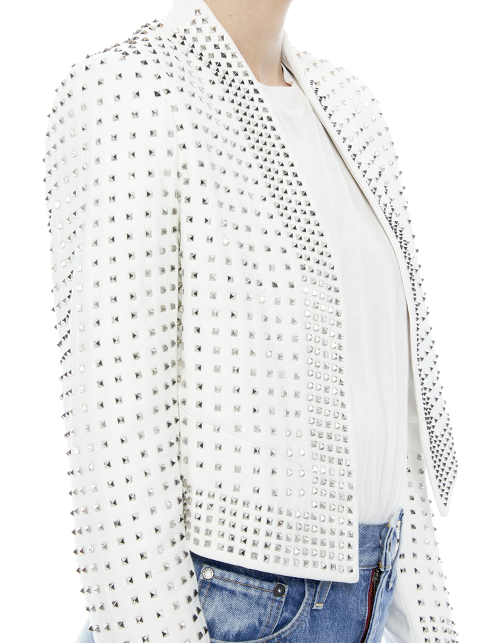 HARVEY STUDDED LEATHER JACKET - WHT/SILVER image 3 - Alice And Olivia