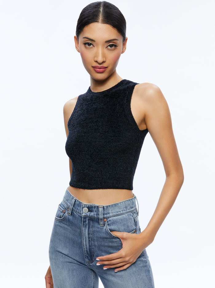 AMITY SLEEVELESS CROPPED TANK - BLACK - Alice And Olivia