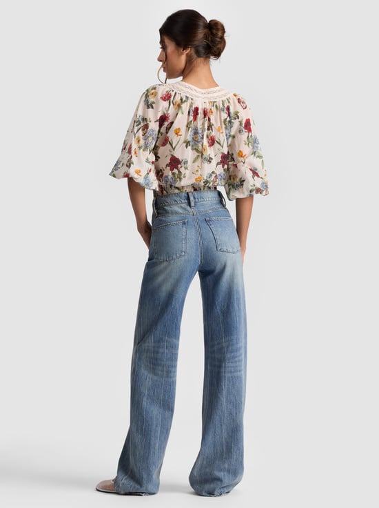 PROVENCE FLORAL SM-CHERELLE BUTTON DOWN BLOUSE