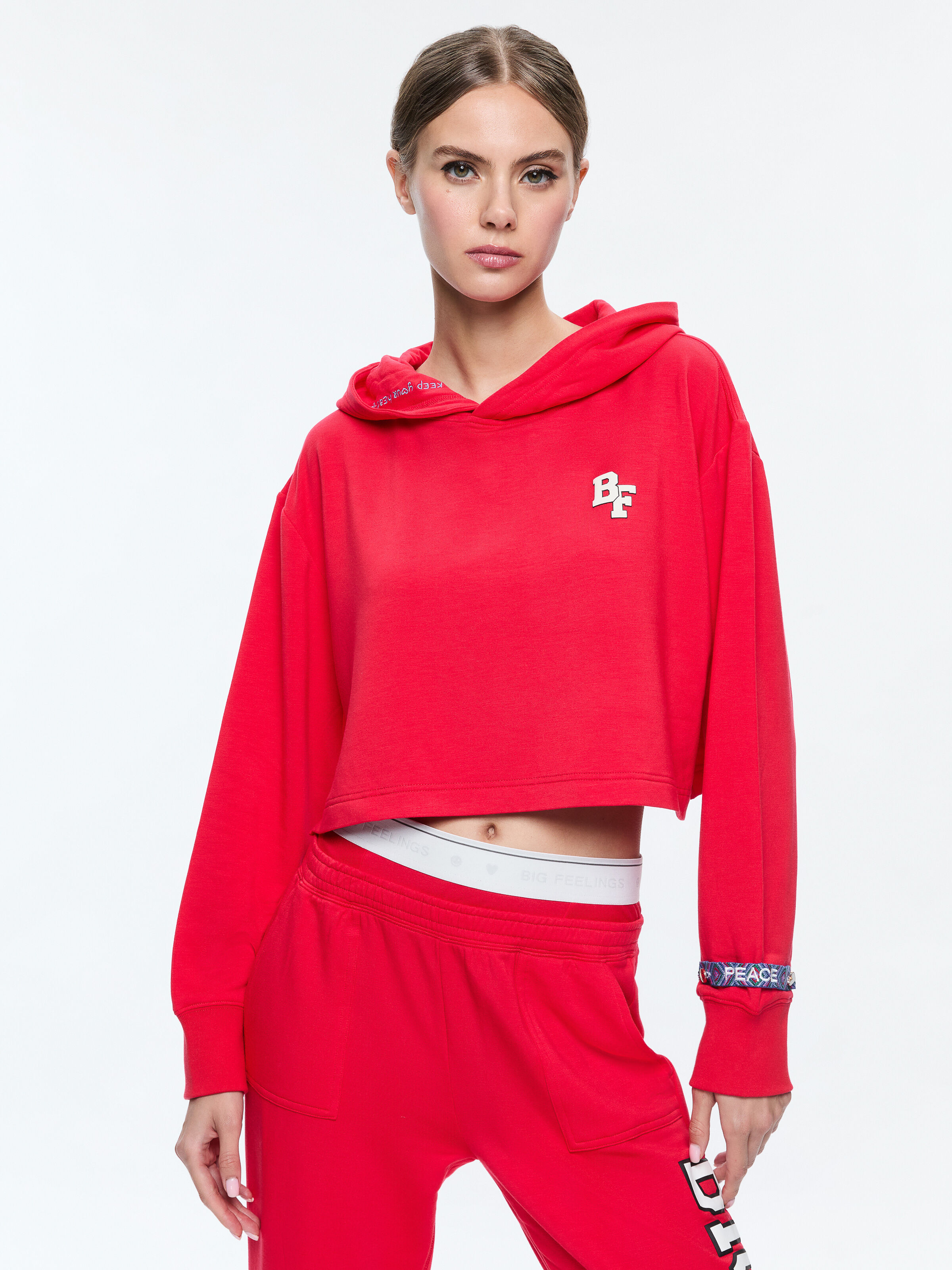 A o X Big Feelings Tai Cropped Hoodie In Red Alice Olivia
