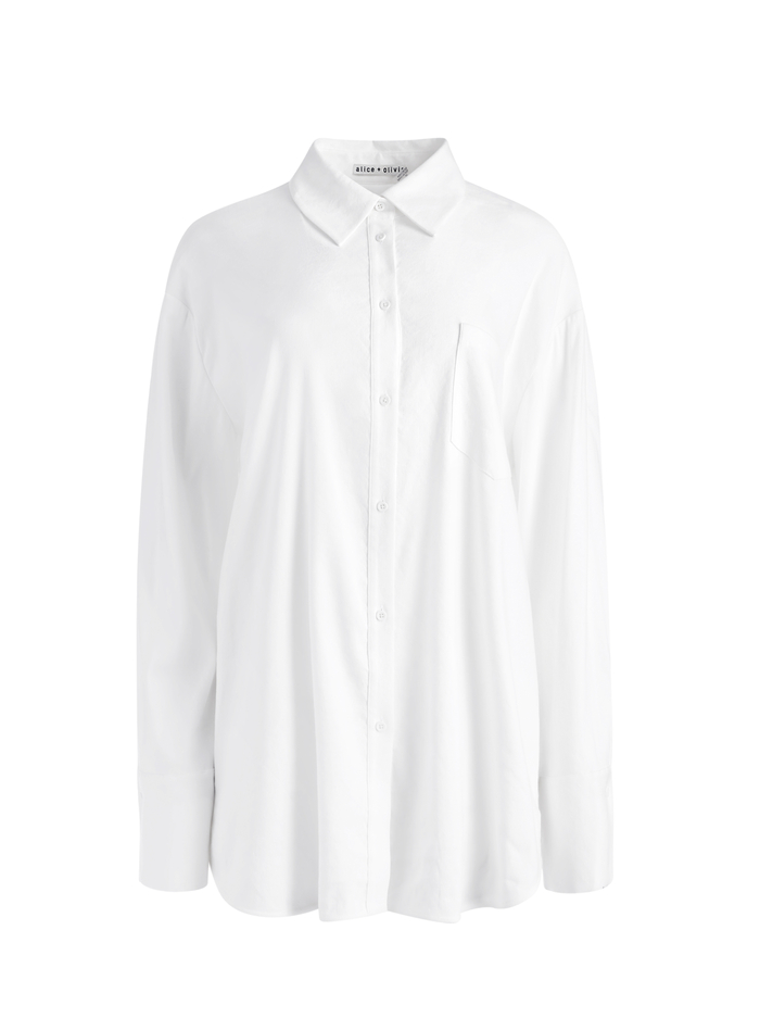 FINELY OVERSIZED LINEN BUTTON DOWN SHIRT - WHITE image 6 - Alice And Olivia