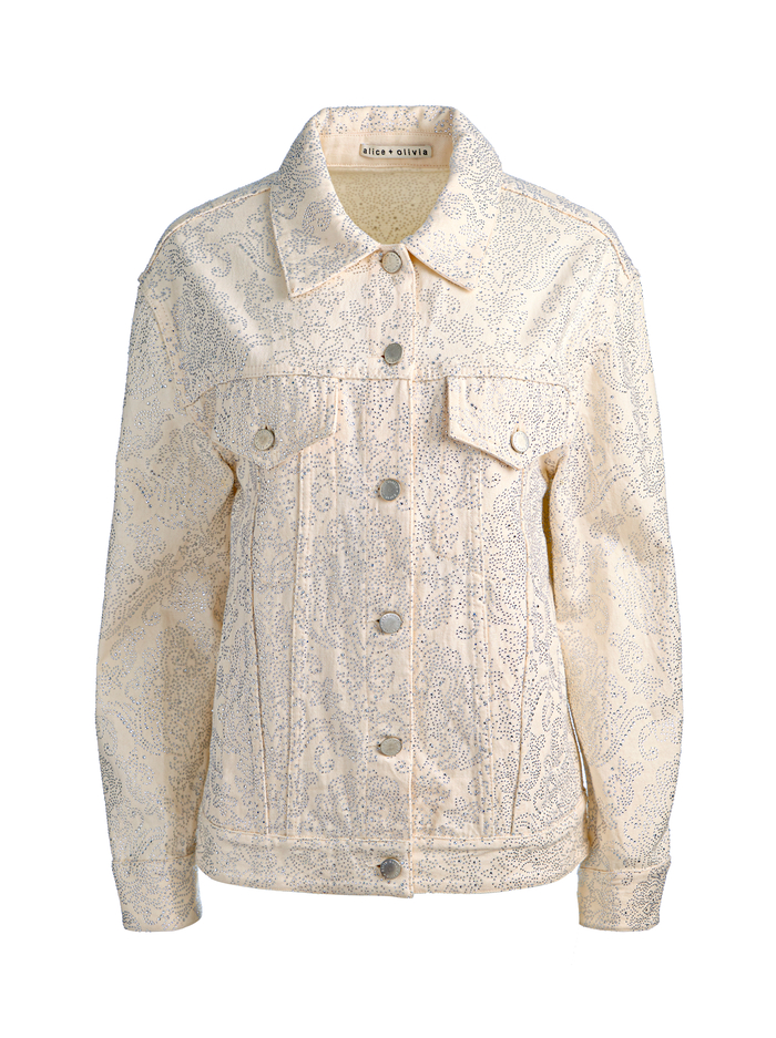 JEFF EMBELLISHED DENIM JACKET - OFF WHITE/MULTI image 6 - ALICE + OLIVIA