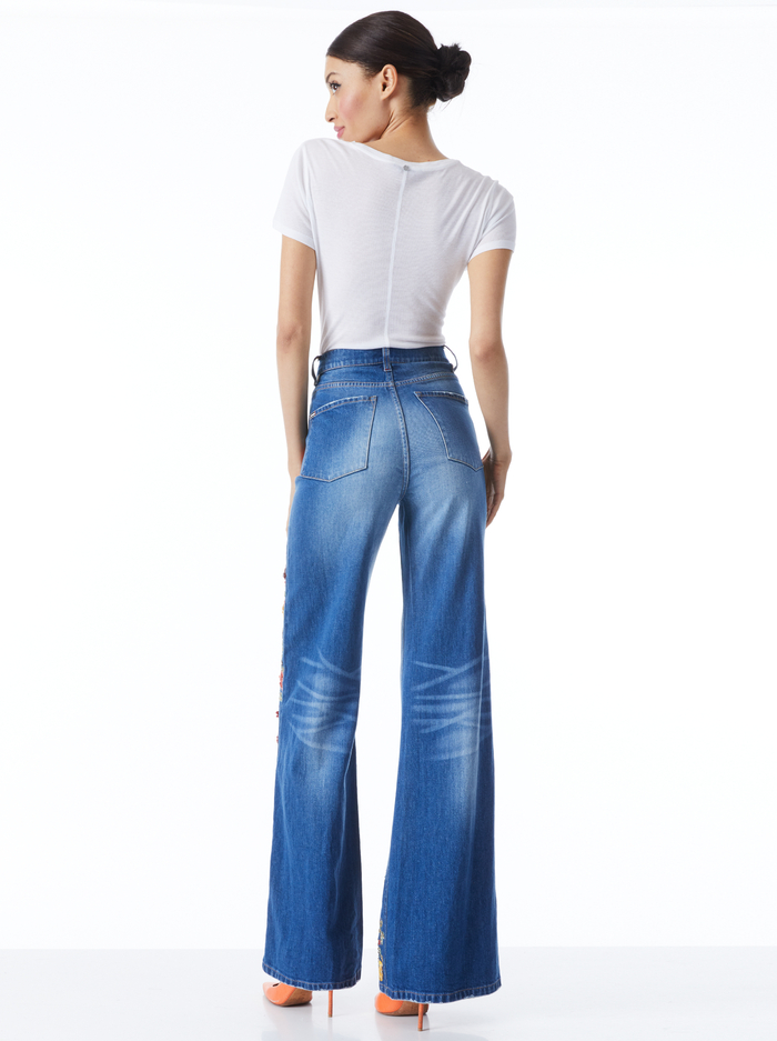 GORGEOUS EMBROIDERED WIDE LEG JEANS - PASADENA BLUE image 1 - Alice And Olivia