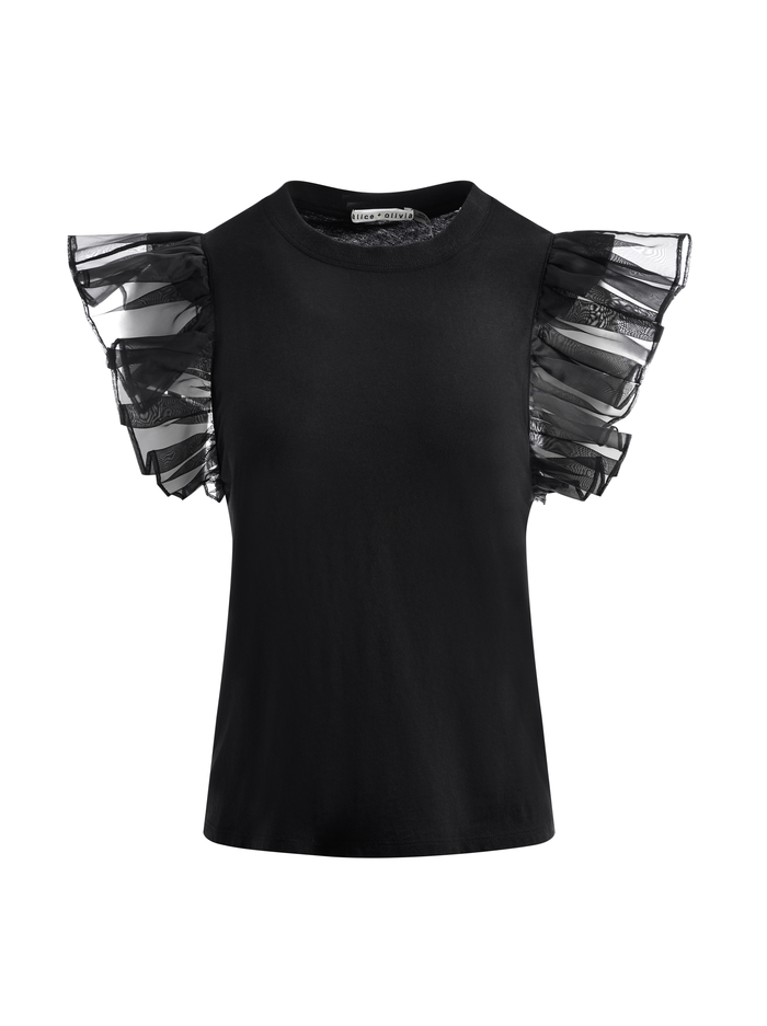 GARNER BOXY ORGANZA SLEEVE TEE - BLACK image 5 - Alice And Olivia