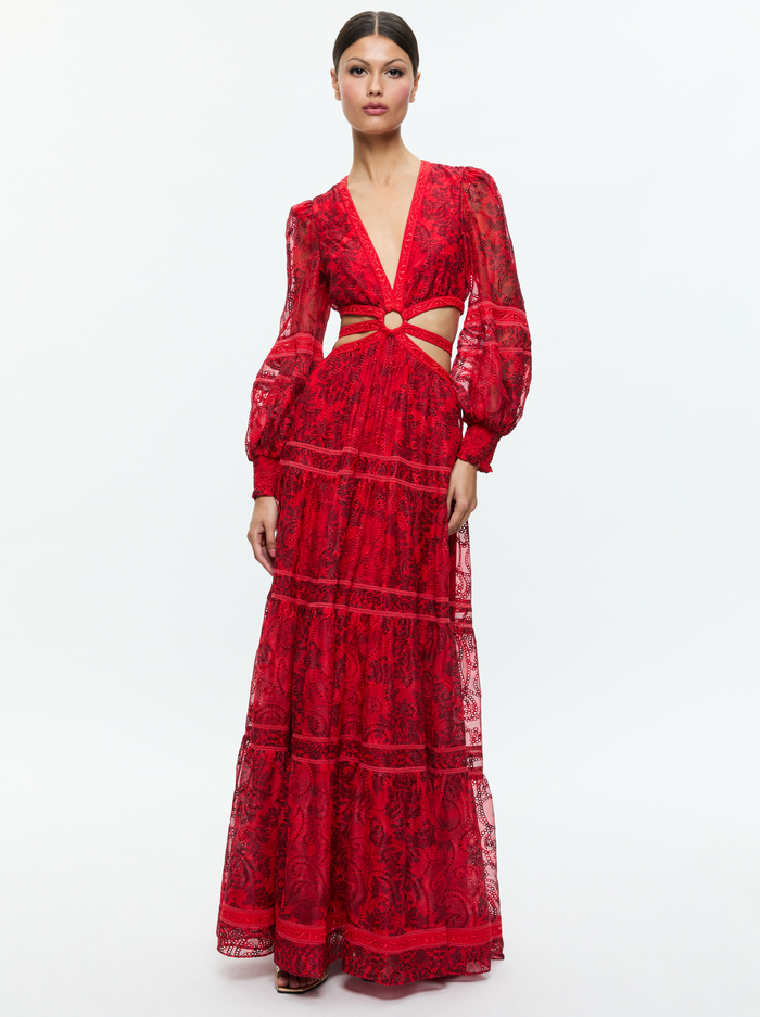 PATRICA TIERED DRESS - VANITY RED APPLE/SYMMETRY RED image 4 - Alice And Olivia