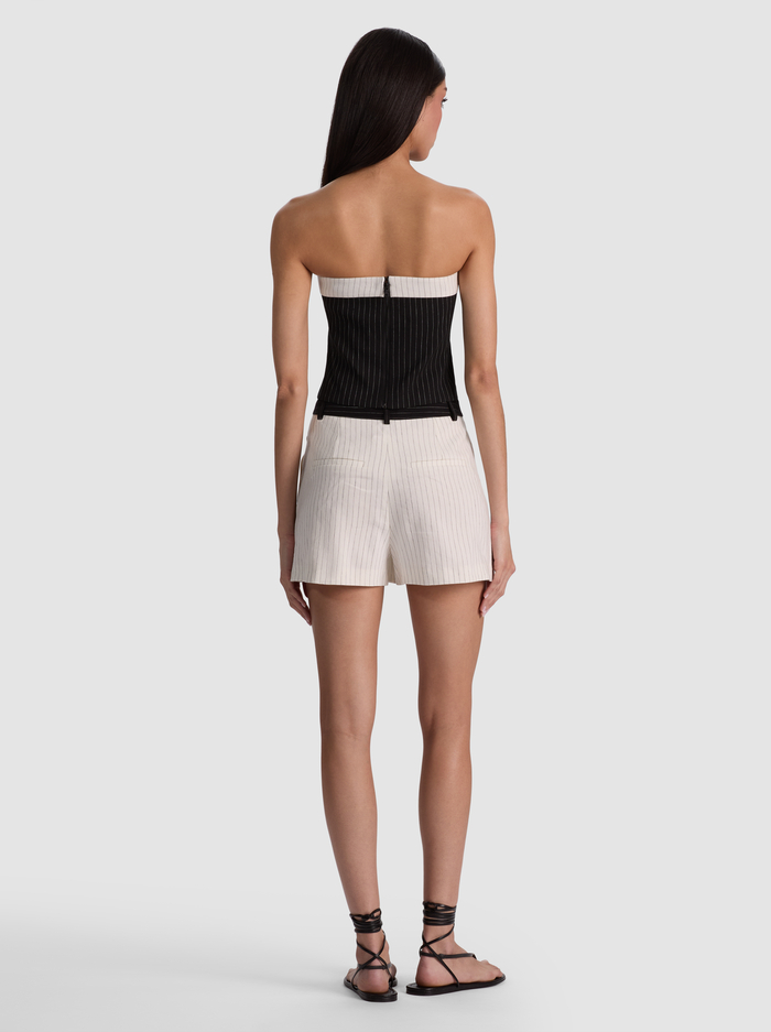 CONRY LINEN COMBO SHORT - OFF WHITE/BLACK PINSTRIPE image 3 - ALICE + OLIVIA