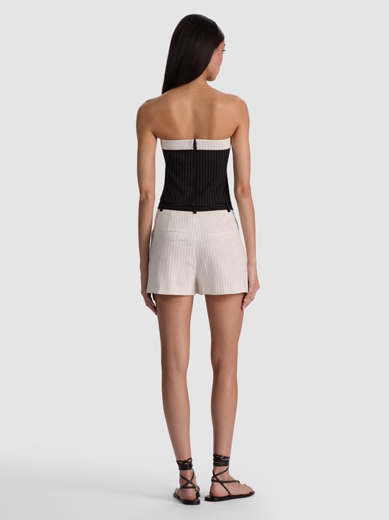 OFF WHITE/BLACK PINSTRIPE-CONRY LINEN COMBO SHORT