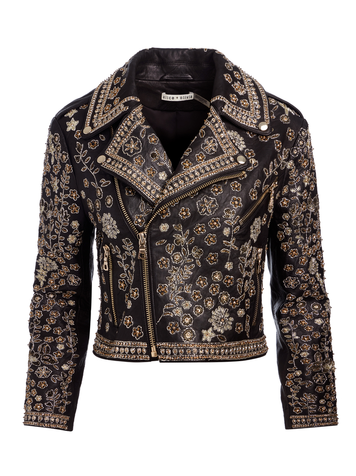 CODY EMBELLISHED LEATHER JACKET - BLACK/MULTI image 5 - Alice And Olivia