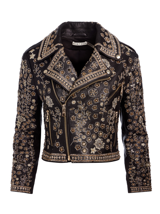 BLACK/MULTI-CODY EMBELLISHED LEATHER JACKET
