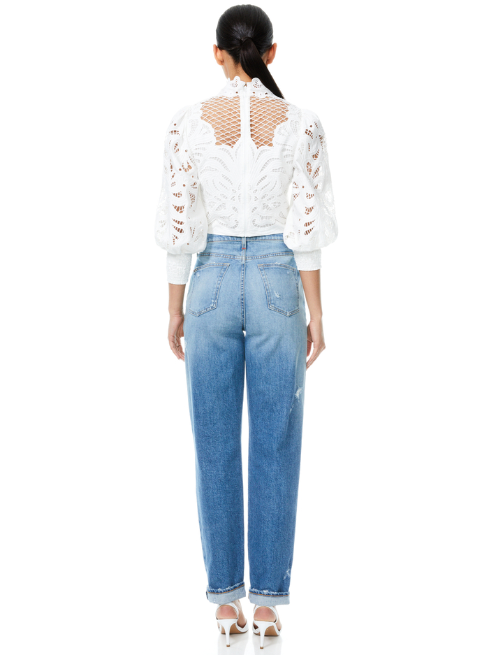 YAZ EYELET CROP BLOUSE - OFF WHITE image 1 - ALICE + OLIVIA