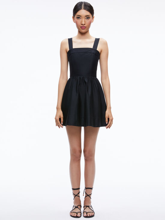 SAIGE TIE BACK MINI DRESS in BLACK | ALICE + OLIVIA
